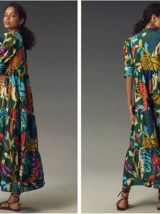 FARM Rio Dresses & Skirts - Farm Rio Short-Sleeve Printed Maxi Shirt Dress (XL)